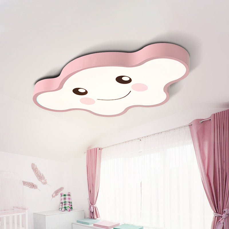 Children's LED Ceiling Light for Kids Bedroom - Cartoon Smile/Dog Design, White/Pink/Blue Flush Mount Fixture