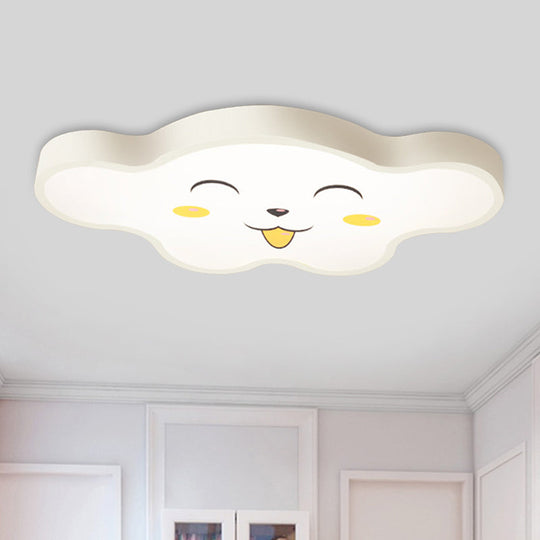 Children's LED Ceiling Light for Kids Bedroom - Cartoon Smile/Dog Design, White/Pink/Blue Flush Mount Fixture