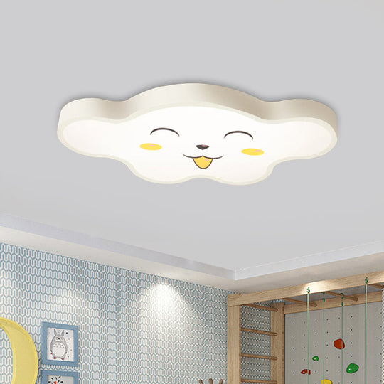 Children's LED Ceiling Light for Kids Bedroom - Cartoon Smile/Dog Design, White/Pink/Blue Flush Mount Fixture