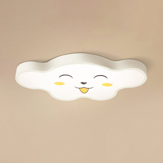 Children's LED Ceiling Light for Kids Bedroom - Cartoon Smile/Dog Design, White/Pink/Blue Flush Mount Fixture