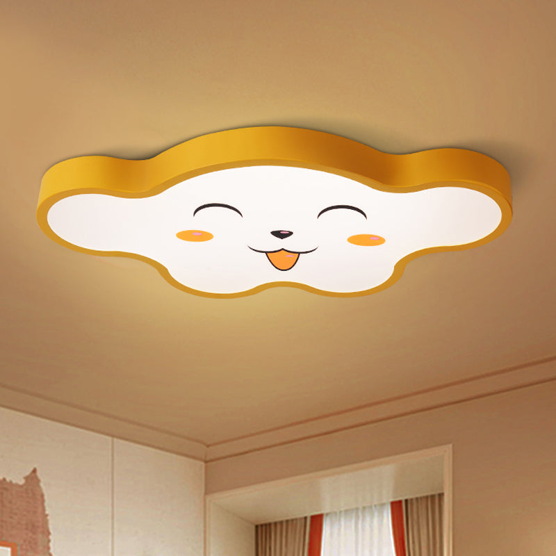 Children's LED Ceiling Light for Kids Bedroom - Cartoon Smile/Dog Design, White/Pink/Blue Flush Mount Fixture