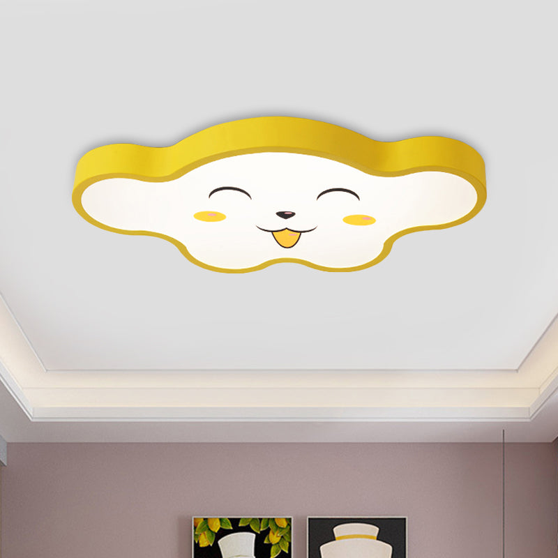 Children's LED Ceiling Light for Kids Bedroom - Cartoon Smile/Dog Design, White/Pink/Blue Flush Mount Fixture