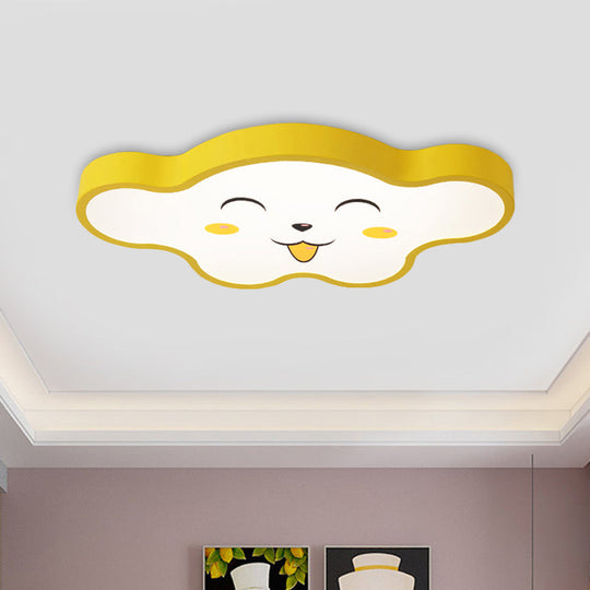 Children's LED Ceiling Light for Kids Bedroom - Cartoon Smile/Dog Design, White/Pink/Blue Flush Mount Fixture