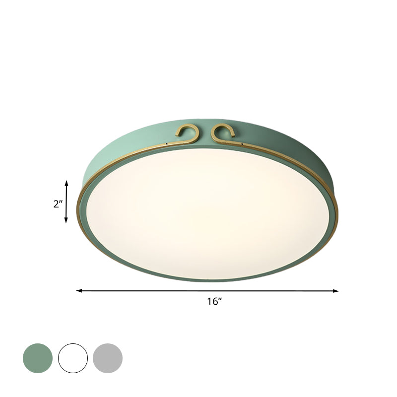 Acrylic LED Round Flushmount Macaron Fixture in White/Grey/Green - Headband Deco