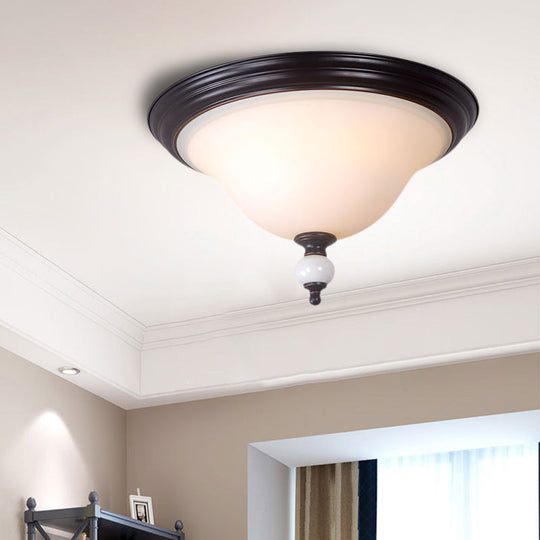 Opal Glass Flush Mount Ceiling Light - Classic 2-Bulb Bedroom Lighting in Black