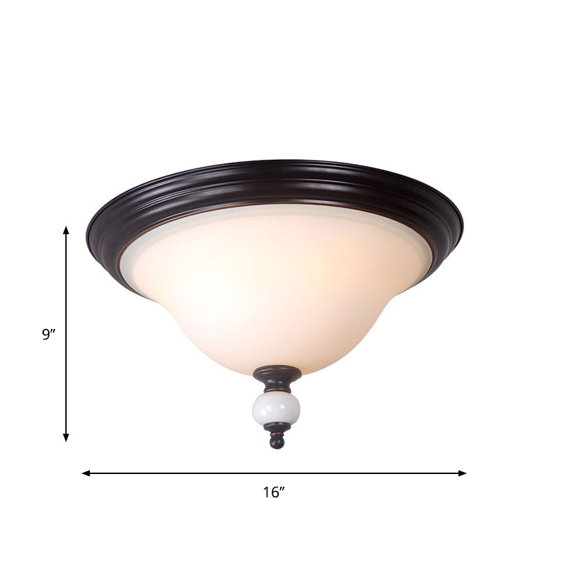 Opal Glass Flush Mount Ceiling Light - Classic 2-Bulb Bedroom Lighting in Black