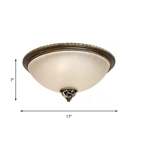 Retro Dome Frosted Glass Flush Mount Ceiling Light with 3 Heads in Black