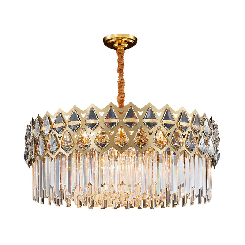 Gold Crystal Block Pendant Chandelier With 10 Lights For Bedroom