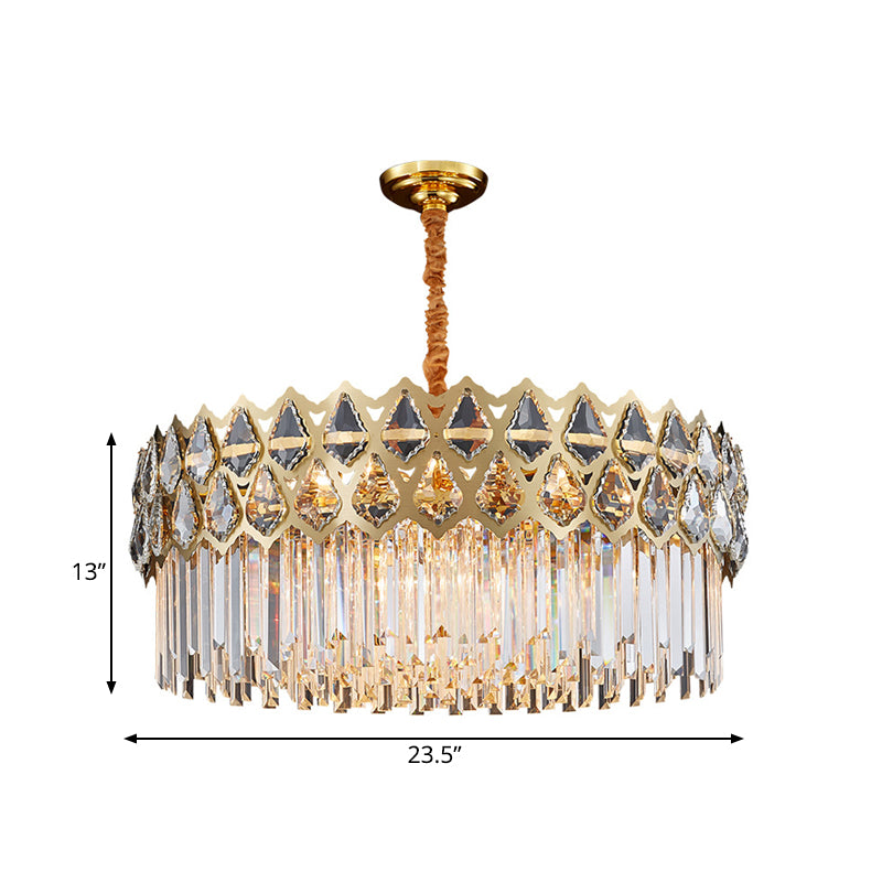 Gold Crystal Block Pendant Chandelier With 10 Lights For Bedroom