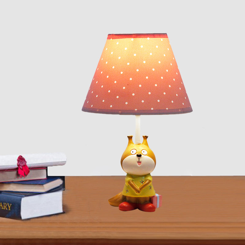 Cartoon Red/Yellow Dog Resin Task Lamp For Study Rooms: Head Reading Light With Spotted Fabric Shade