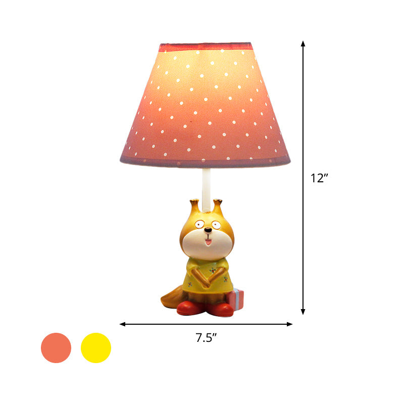 Cartoon Red/Yellow Dog Resin Task Lamp For Study Rooms: Head Reading Light With Spotted Fabric Shade