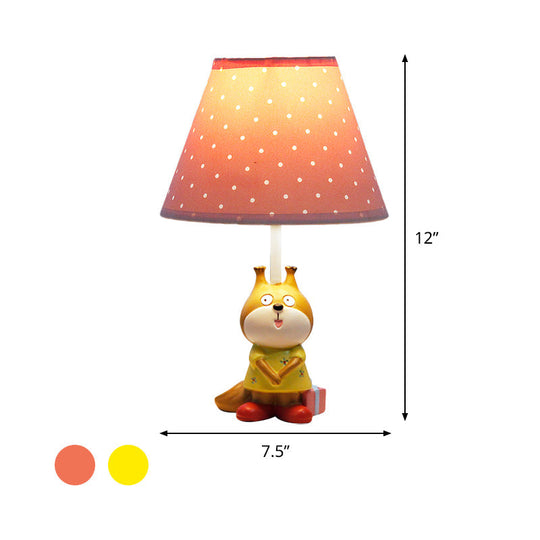 Cartoon Red/Yellow Dog Resin Task Lamp For Study Rooms: Head Reading Light With Spotted Fabric Shade