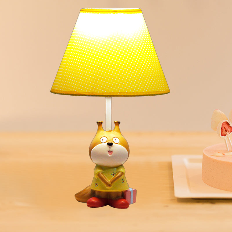 Cartoon Red/Yellow Dog Resin Task Lamp For Study Rooms: Head Reading Light With Spotted Fabric Shade