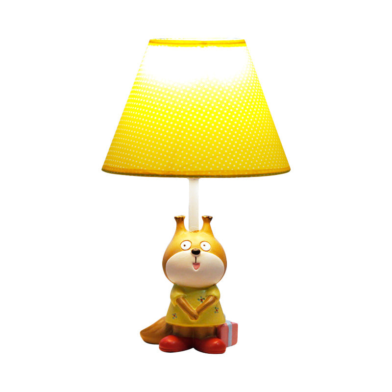 Cartoon Red/Yellow Dog Resin Task Lamp For Study Rooms: Head Reading Light With Spotted Fabric Shade