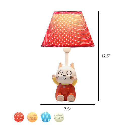 Cat Study Room Lamp: 1-Head Resin Cartoon Task Light In Red/Blue With Letter/Spots Shade