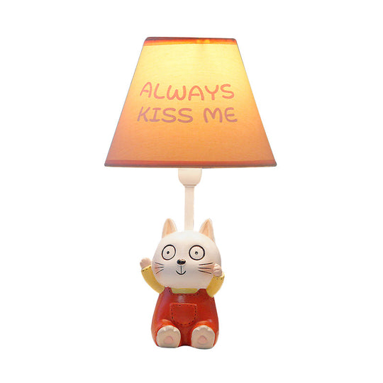 Cat Study Room Lamp: 1-Head Resin Cartoon Task Light In Red/Blue With Letter/Spots Shade