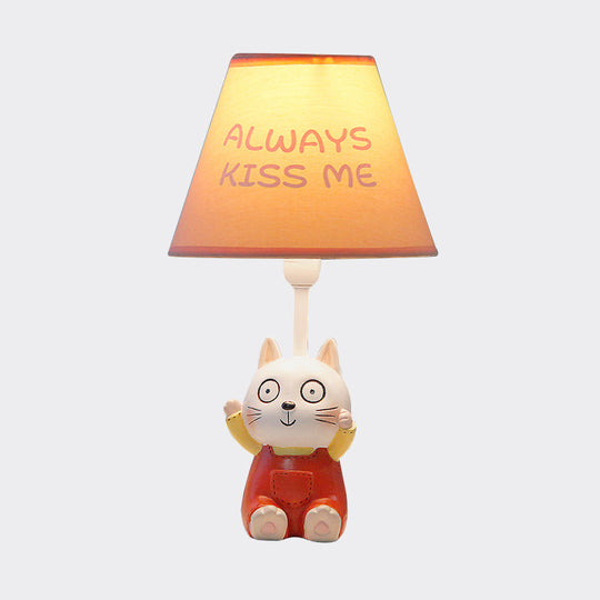 Cat Study Room Lamp: 1-Head Resin Cartoon Task Light In Red/Blue With Letter/Spots Shade