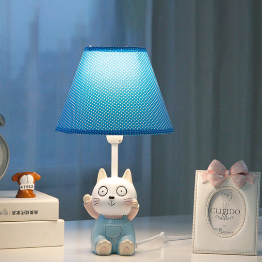 Cat Study Room Lamp: 1-Head Resin Cartoon Task Light In Red/Blue With Letter/Spots Shade