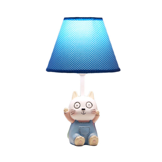 Cat Study Room Lamp: 1-Head Resin Cartoon Task Light In Red/Blue With Letter/Spots Shade