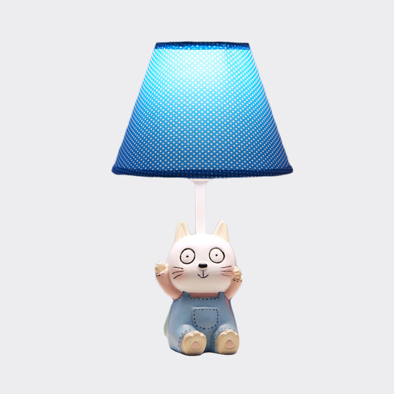 Cat Study Room Lamp: 1-Head Resin Cartoon Task Light In Red/Blue With Letter/Spots Shade