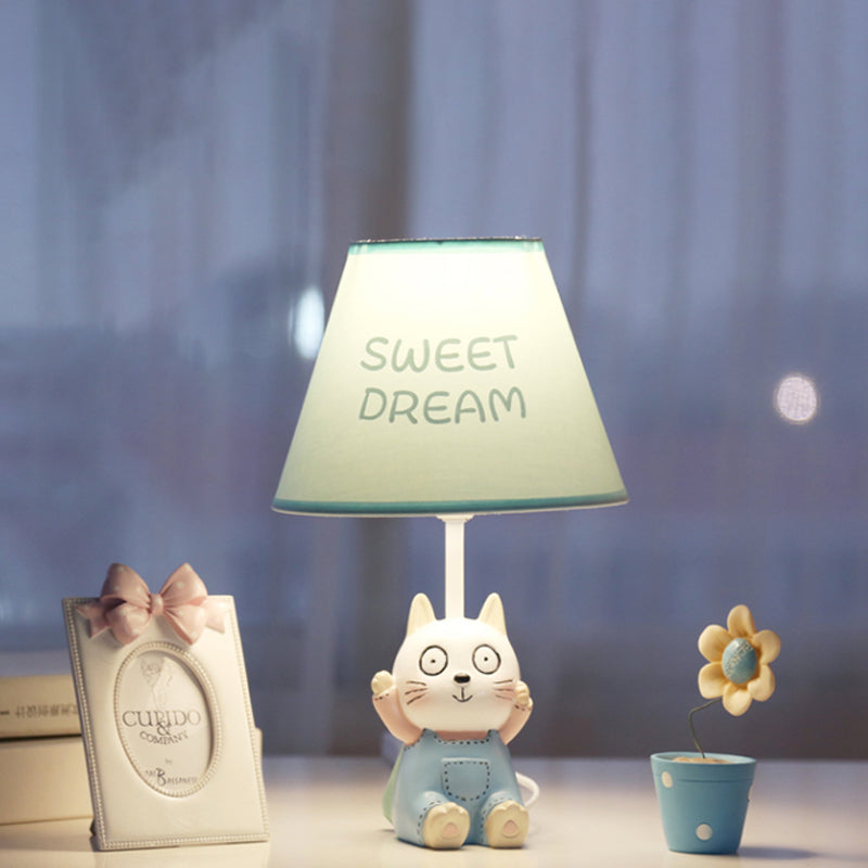 Cat Study Room Lamp: 1-Head Resin Cartoon Task Light In Red/Blue With Letter/Spots Shade