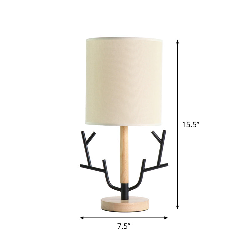 Modern Black Branch Night Table Lamp: 1-Head Wood Reading Light For Bedroom