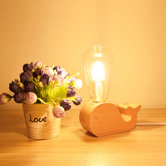 Modern Glass Shade Single Bulb Reading Lamp: Beige Sheep/Elephant/Cow Desk Lamp For Bedroom Wood /