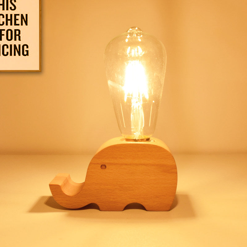 Modern Glass Shade Single Bulb Reading Lamp: Beige Sheep/Elephant/Cow Desk Lamp For Bedroom Wood /