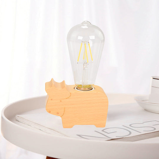 Modern Glass Shade Single Bulb Reading Lamp: Beige Sheep/Elephant/Cow Desk Lamp For Bedroom