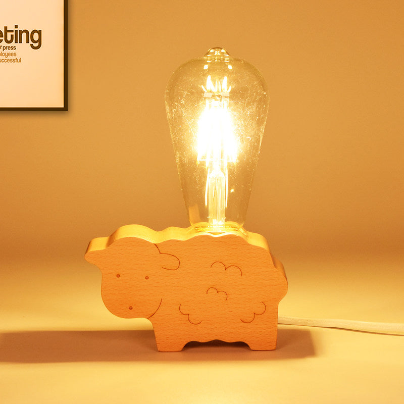 Modern Glass Shade Single Bulb Reading Lamp: Beige Sheep/Elephant/Cow Desk Lamp For Bedroom Wood /