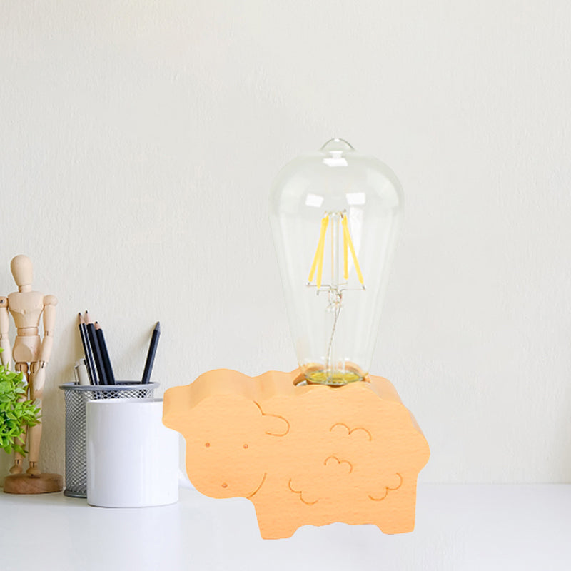 Modern Glass Shade Single Bulb Reading Lamp: Beige Sheep/Elephant/Cow Desk Lamp For Bedroom