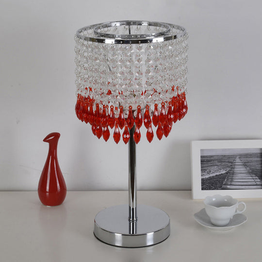 Modern Crystal Beaded Table Lamp - Red/Pink/Purple Tassel Design Single-Bulb Nightstand Light For