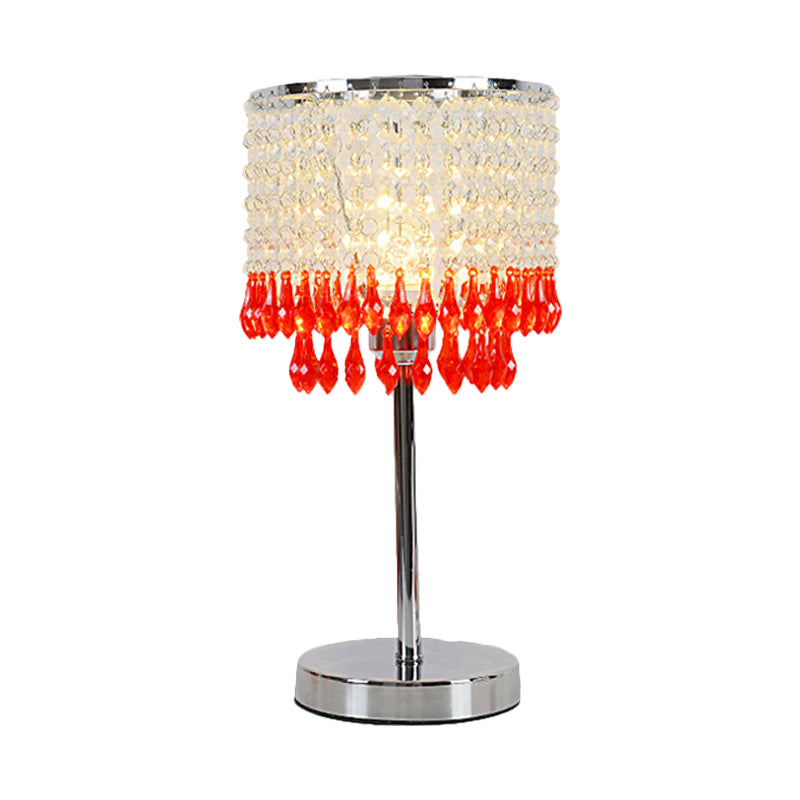 Modern Crystal Beaded Table Lamp - Red/Pink/Purple Tassel Design Single-Bulb Nightstand Light For