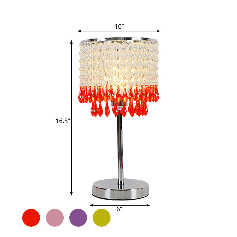 Modern Crystal Beaded Table Lamp - Red/Pink/Purple Tassel Design Single-Bulb Nightstand Light For