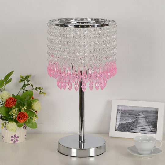 Modern Crystal Beaded Table Lamp - Red/Pink/Purple Tassel Design Single-Bulb Nightstand Light For