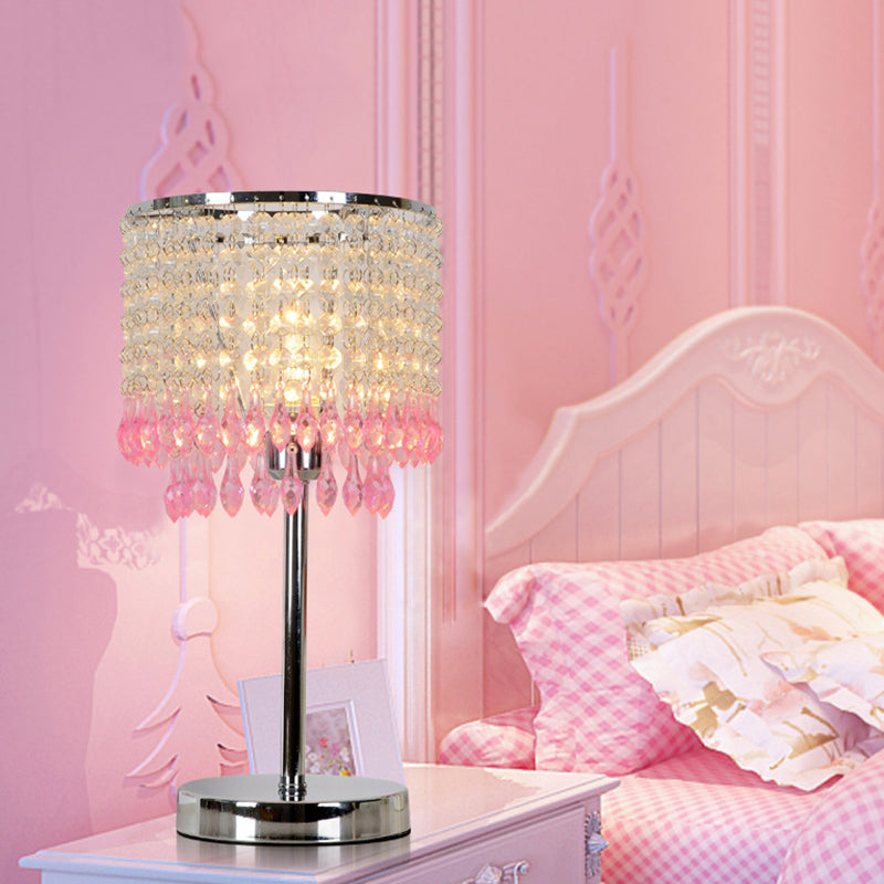 Modern Crystal Beaded Table Lamp - Red/Pink/Purple Tassel Design Single-Bulb Nightstand Light For