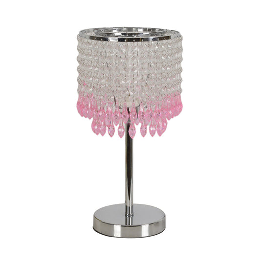 Modern Crystal Beaded Table Lamp - Red/Pink/Purple Tassel Design Single-Bulb Nightstand Light For