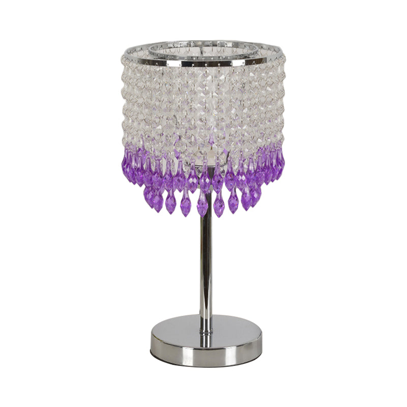 Modern Crystal Beaded Table Lamp - Red/Pink/Purple Tassel Design Single-Bulb Nightstand Light For