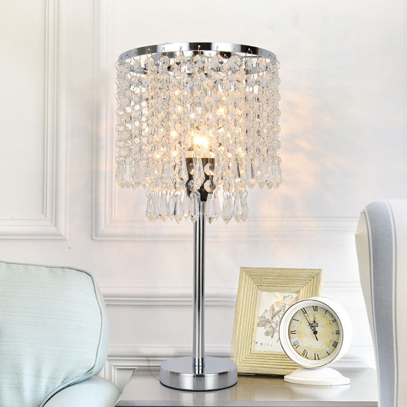 Modern Crystal Chain Draped Table Light With Stylish 1 Head - Bedroom Night Lamp In Polished Chrome