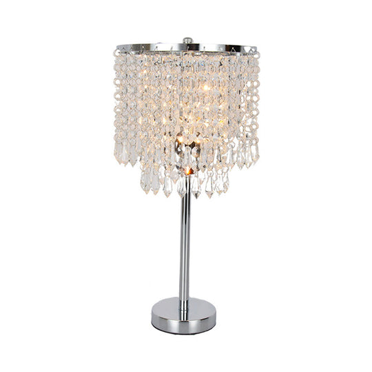 Modern Crystal Chain Draped Table Light With Stylish 1 Head - Bedroom Night Lamp In Polished Chrome