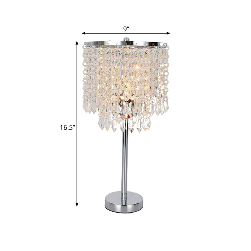 Modern Crystal Chain Draped Table Light With Stylish 1 Head - Bedroom Night Lamp In Polished Chrome