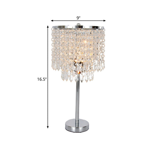 Modern Crystal Chain Draped Table Light With Stylish 1 Head - Bedroom Night Lamp In Polished Chrome