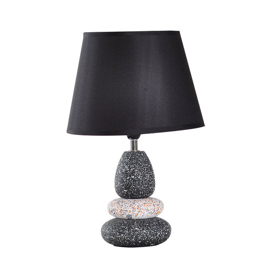 Modernist Led Night Table Lamp In Black/Grey Ceramic Stone Shape With Fabric Shade