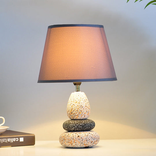 Modernist Led Night Table Lamp In Black/Grey Ceramic Stone Shape With Fabric Shade Grey