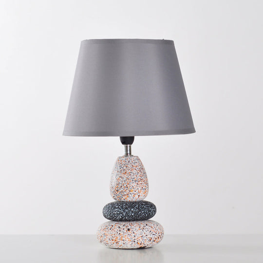 Modernist Led Night Table Lamp In Black/Grey Ceramic Stone Shape With Fabric Shade