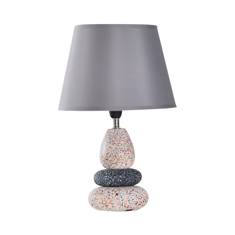 Modernist Led Night Table Lamp In Black/Grey Ceramic Stone Shape With Fabric Shade