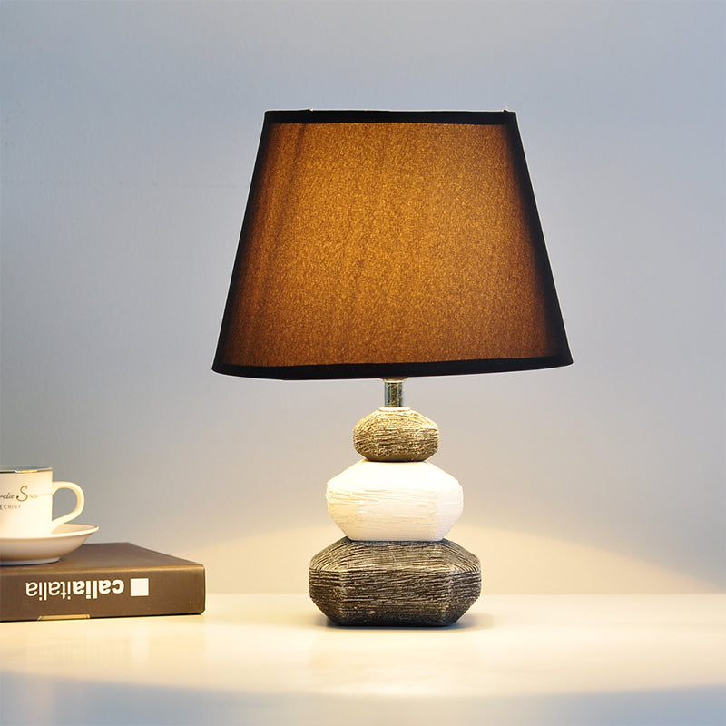 Modern Ceramic Nightstand Lamp - Contemporary Stone Shape Design | Black/Grey & White 1 Light