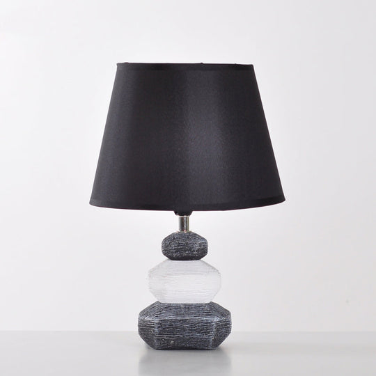 Modern Ceramic Nightstand Lamp - Contemporary Stone Shape Design | Black/Grey & White 1 Light