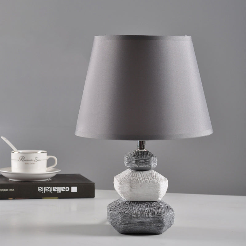 Modern Ceramic Nightstand Lamp - Contemporary Stone Shape Design | Black/Grey & White 1 Light