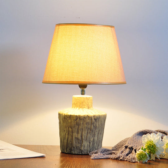 Modern Gray And Yellow Ceramic Night Table Lamp With Fabric Barrel Shade